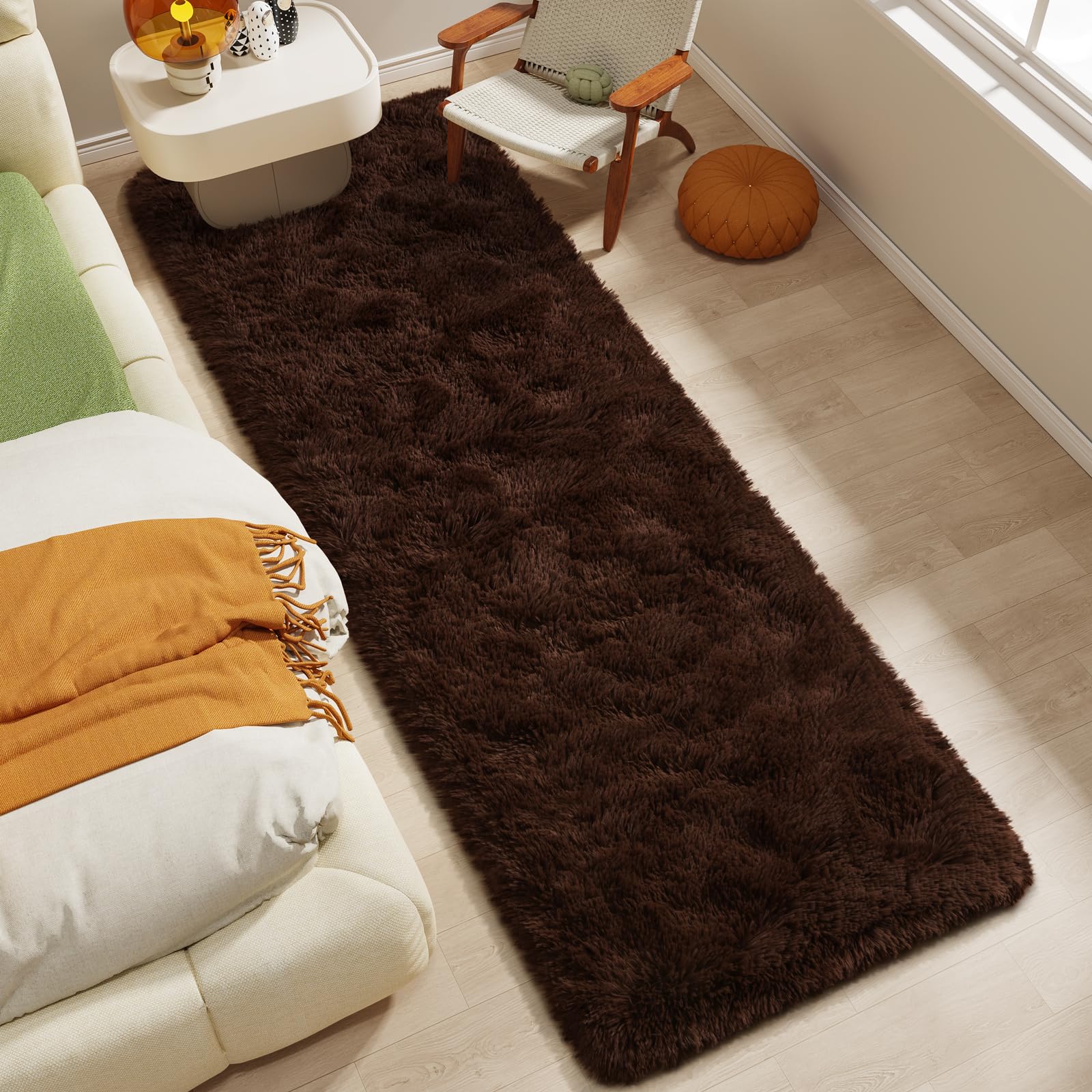 LOCHAS 2x8 Runner Rugs for Hallway, Fluffy Area Rugs for Bedroom, Brown