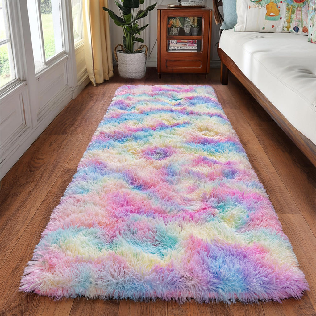 Quntue Rainbow Runner Rugs for Bedroom, 2x6 Rug Runners for Cute Girls Room, Bedside Indoor Floor Fluffy Shag Carpet, Plush Soft Rug for Nursery Dorm Kids Home Decor