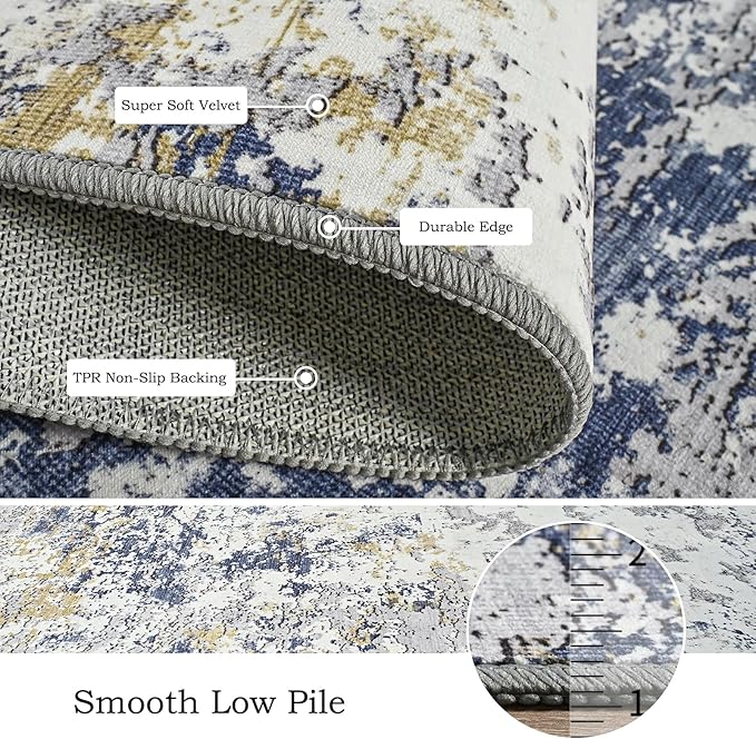 Toneed Washable 5x7 Area Rug with Non-Slip Backing for Living Room