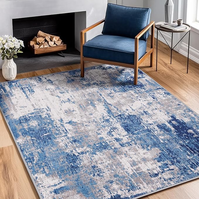 RELEANY Washable 4'x6' Abstract Area Rug for Living Room Blue Gray