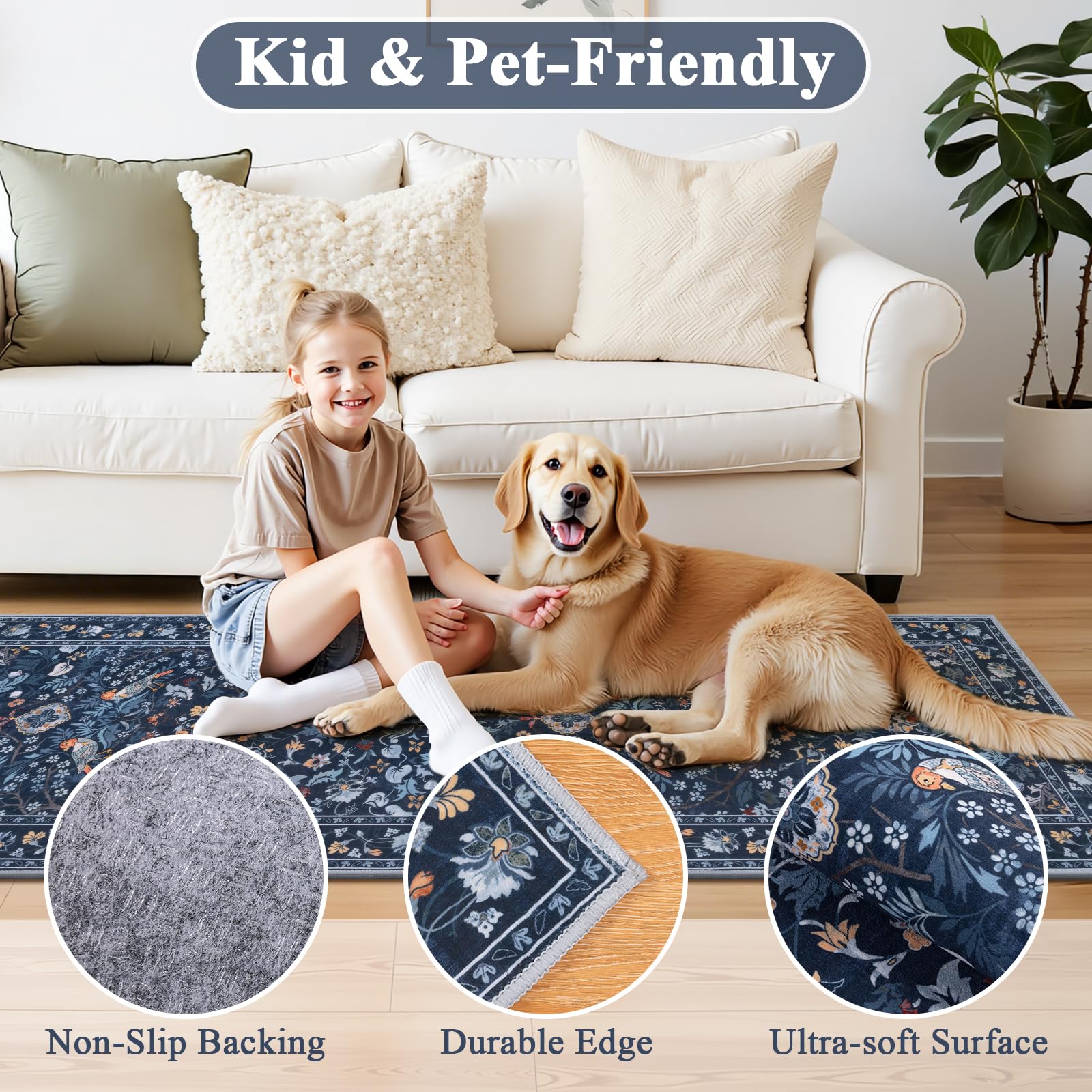 HEBE Hallway Runner Rug 2'x8', Washable Non Slip Kitchen Rug Runner