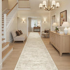 Soalmost Runner Rug 2'6" x 14' Washable Non-Slip Runner Rugs for Kitchen Bathroom Laundry Room Vintage Ultra Thin Runners for Hallway Entryway Beige