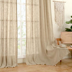 LAMIT Sheer Linen Curtains 96 inches Long 2 Panels Set for Bedroom, Brown
