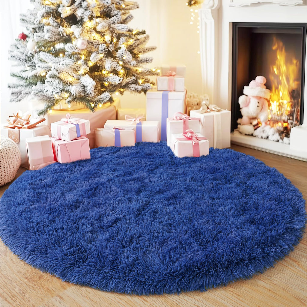 Quntue 5'x5' Blue Round Rug for Bedroom, Ultra Soft Fluffy Circle Rug for Kids Girls Boys Room, Cute Shag Rugs for Living Room Playroom Teen Room Home Decor Rug