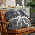 Cozy Bliss Faux Fur Throw Blanket for Couch, Fuzzy Soft Plush Thick Bubble Blanket for Sofa Bedroom Living Room, 60 * 80 Inches Light Grey