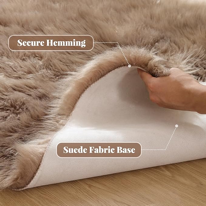 ORINOVA Beige Shag Faux Sheepskin Washable 4X6 Fur Rug for Living Room Bedroom Fluffy Furry Area Rug Rectangle Nursery Decor Rug