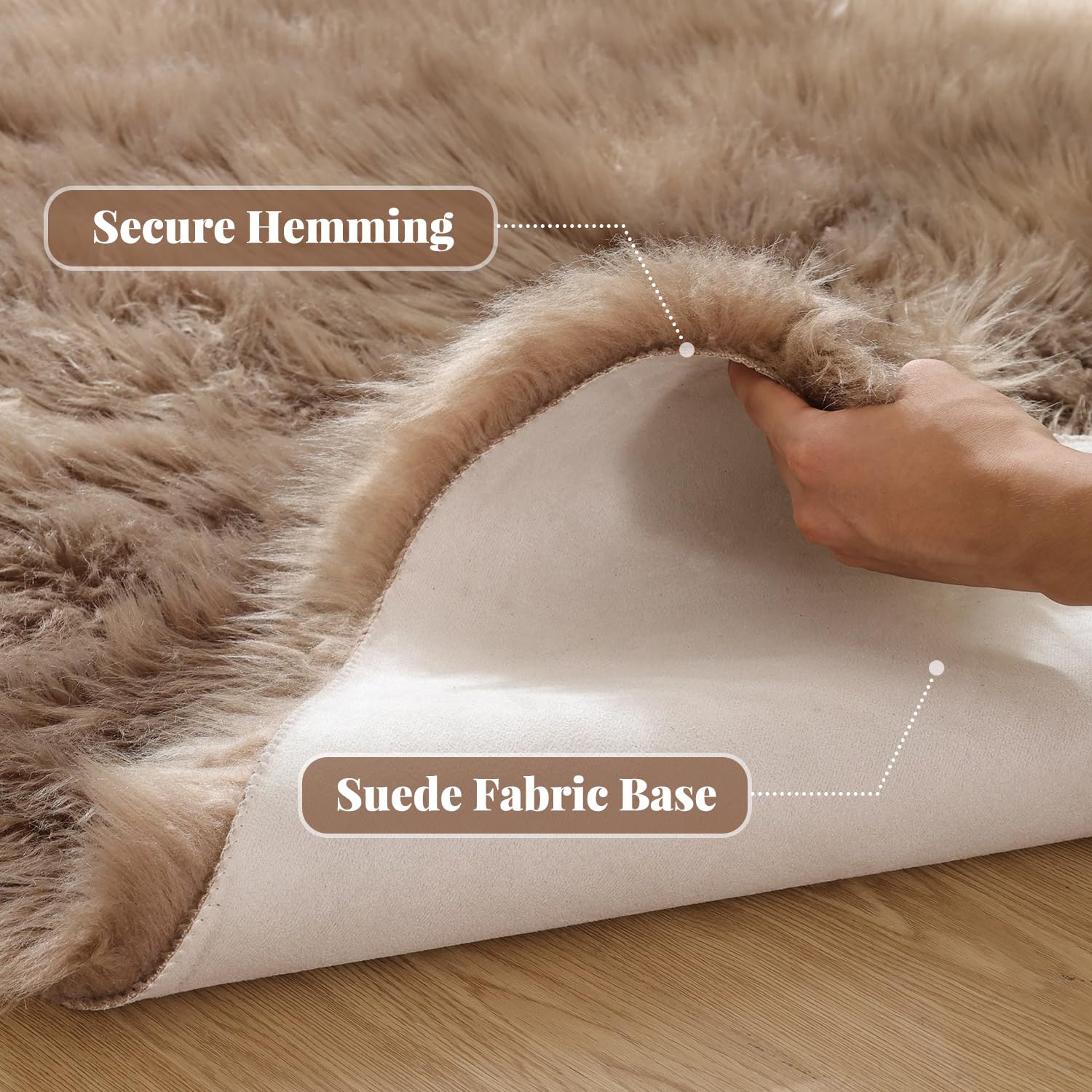 ORINOVA Beige Faux Sheepskin Fluffy Fur Rugs for Bedroom Machine Washable 2x4 Shag Area Rugs for Living Room Office Furry Nursery Rug