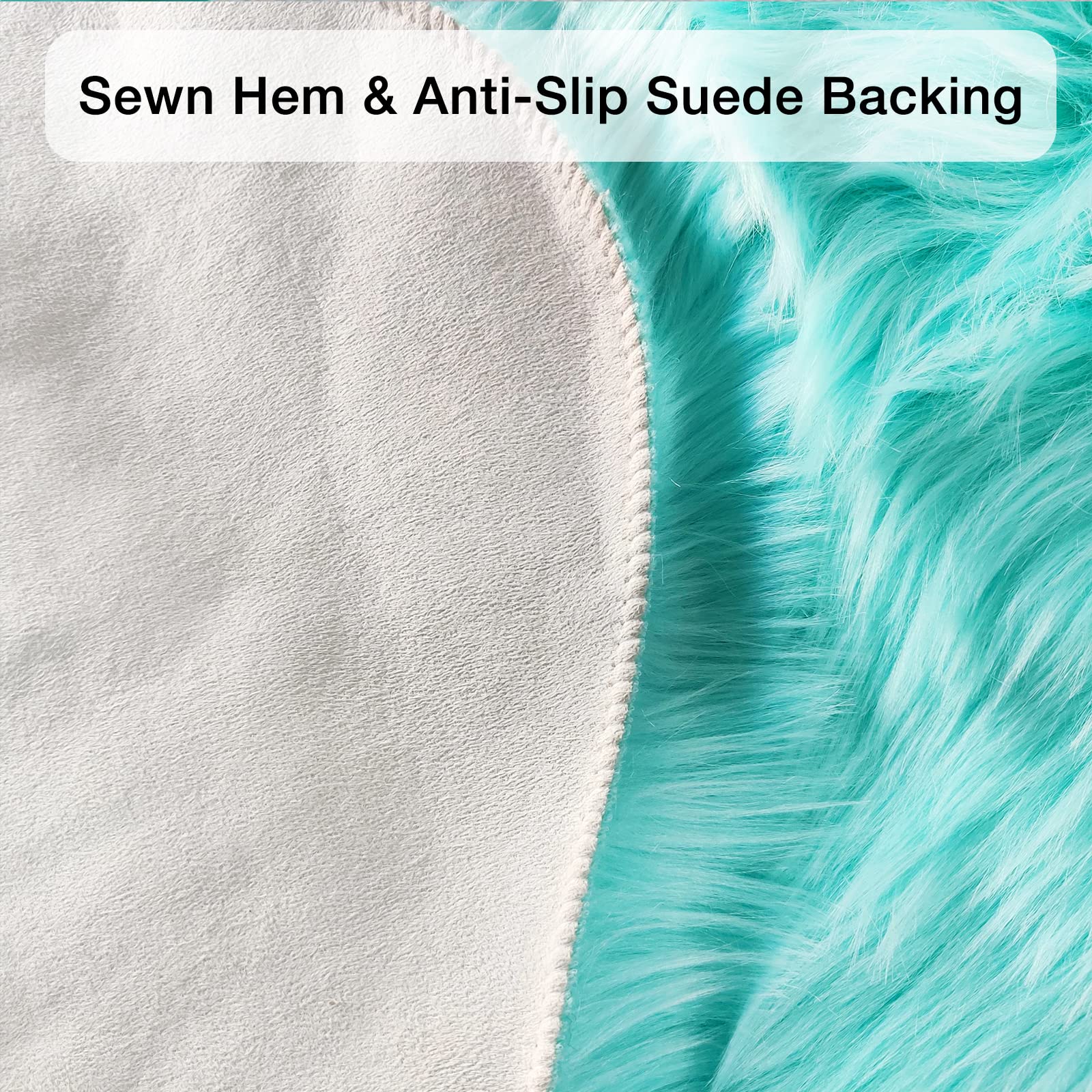 Turquoise Blue Faux Sheepskin Runner Rugs 2x6 ft, Fluffy Fur Couch Covers