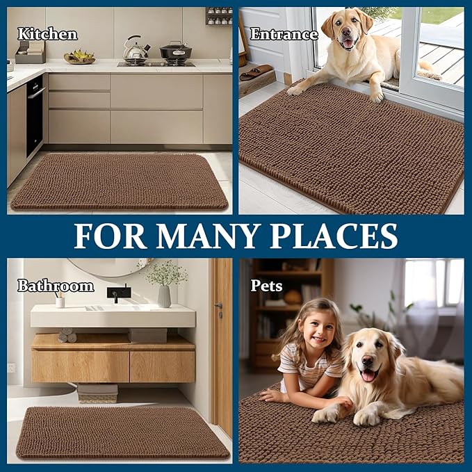OLANLY Dog Door Mat for Muddy Paws 34x21, Super Absorbent Chenille Mud Mat