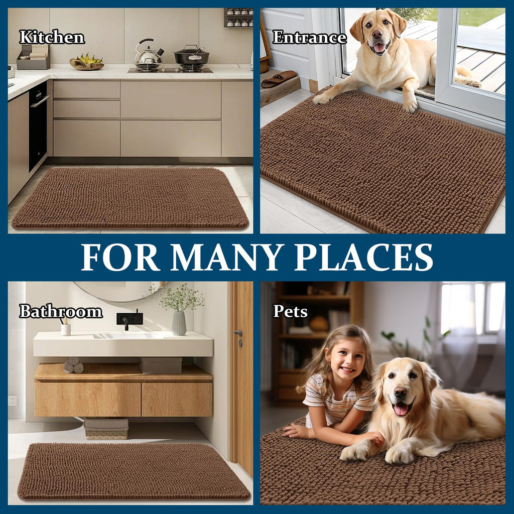 OLANLY Dog Door Mat for Muddy Paws 47x17, Super Absorbent Chenille Mud Mat