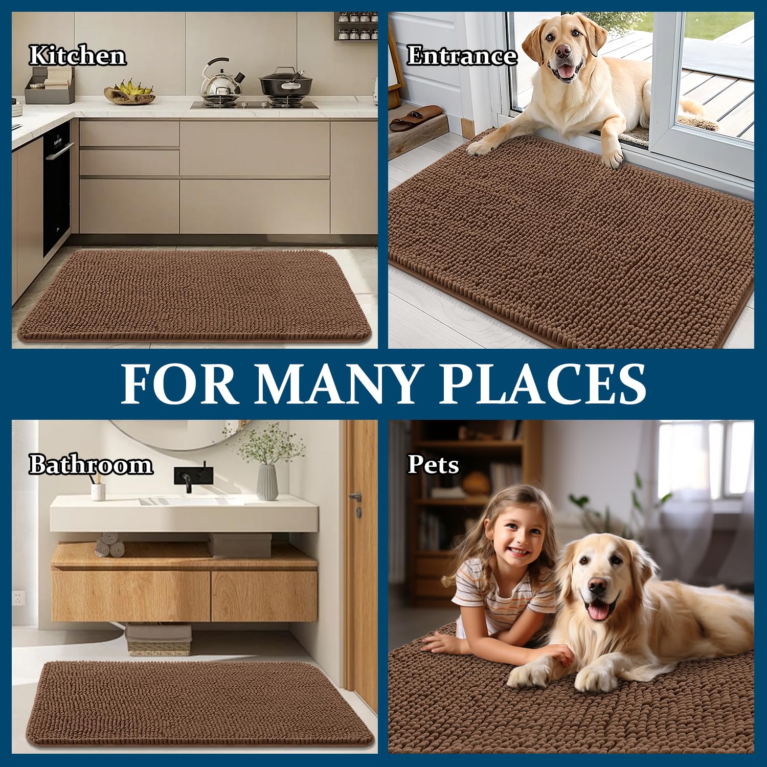 OLANLY Dog Door Mat for Muddy Paws 47x17, Super Absorbent Chenille Mud Mat