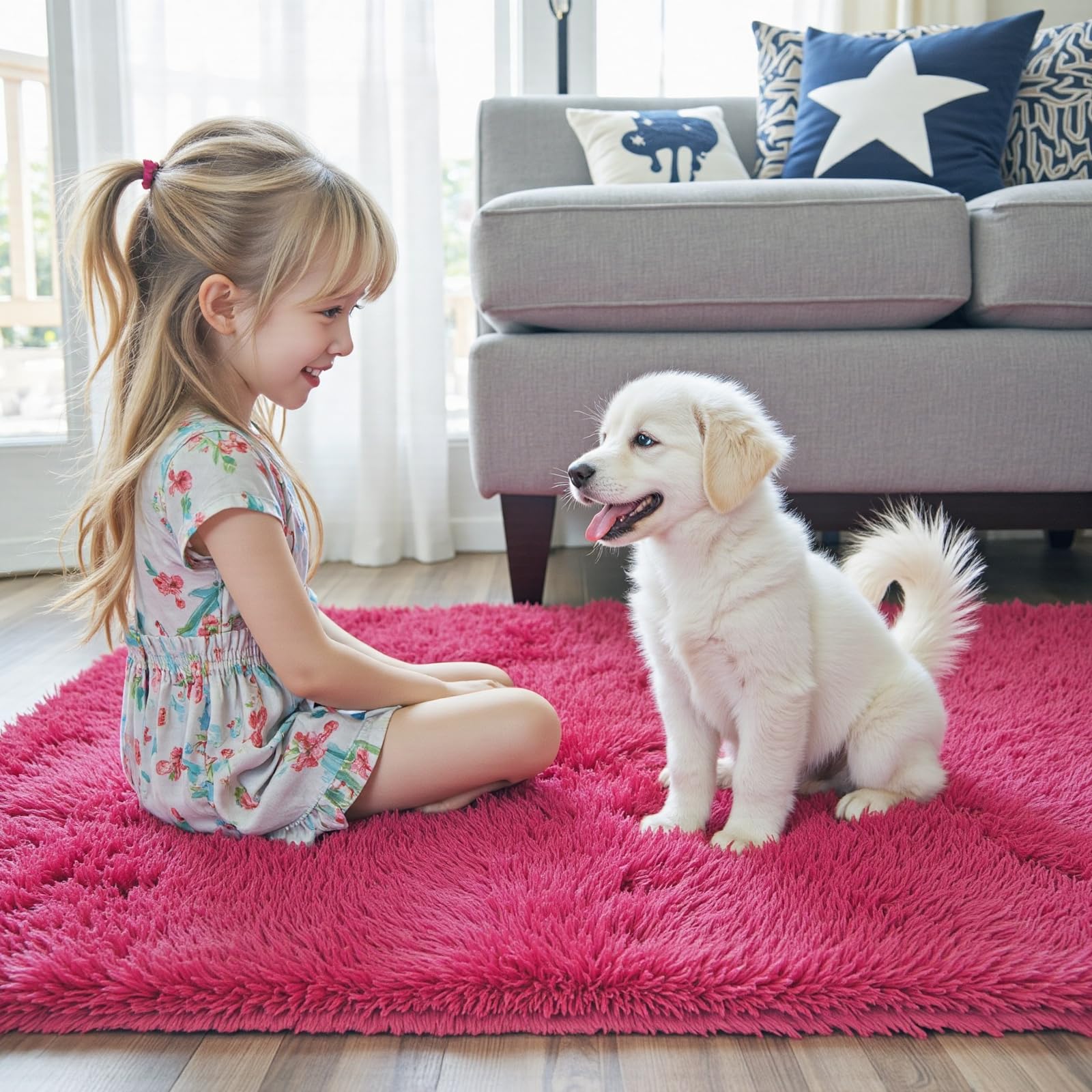 4x6 Area Rugs for Bedroom, Hot Pink Soft Fluffy Shag Bedside Rugs