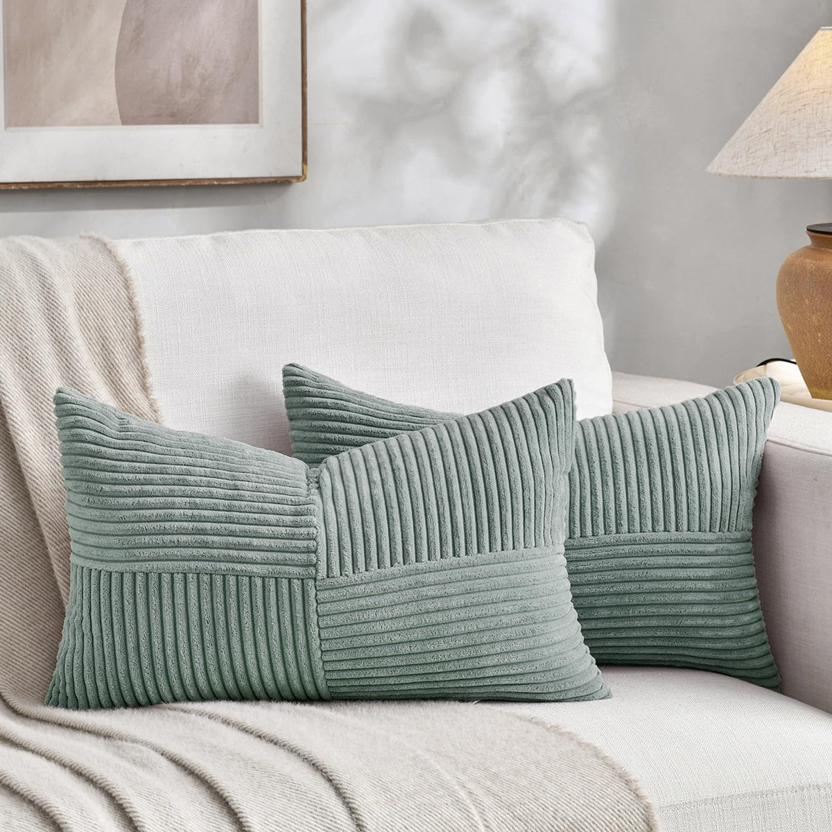 Fancy Homi 2 Packs Burnt Orange Lumbar Decorative Throw Pillow Covers 12x20 Inch for Living Room Couch Bed Sofa, Farmhouse Boho Home Decor, Soft Striped Corduroy Rectangle Accent Cushion Case 30x50 cm
