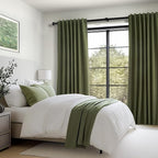 Topfinel 102 Inch Long Linen Blended Blackout Curtains 2 Panels, Back Tab Pleated Look Drapes for Track System with Hooks, Noise Reducing Country Blackout Winodw Curtains 52x102-Loden/Olive Green