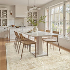 5x7 Area Rugs Beige Low Pile Indoor Washable Trendy Faded Style Floral Rugs for Bedroom Living Room Dining Room Foldable Non-Slip Thin Print Mat