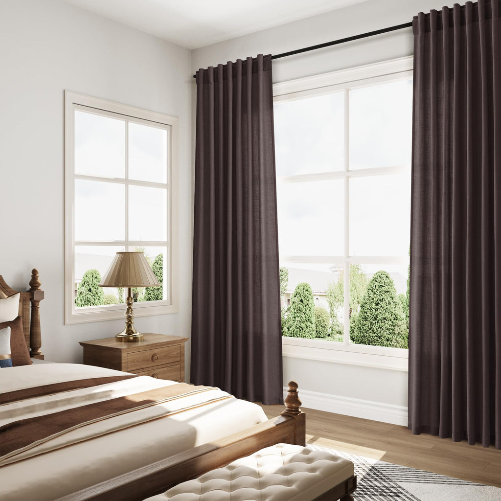 Nanspring Cocoa Coffee Linen Curtains 84 Inch Length 2 Panels Set for Living Room Back Tab Light Filtering Semi Sheer Curtain for Bedroom Farmhouse Drapes, 52x84 Inch, 2 Panels