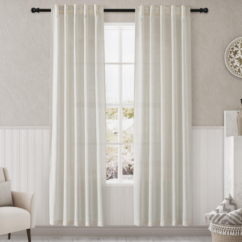 Cream Linen Curtains 84 inches Long for Bedroom Back Tab Light Filtering Privacy Sheer Curtains Modern Farmhouse Decor for Living Room Dinning Room Cotton Textured Gauze Curtain 2 Panel Set 36x84