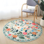 Rugcomf Round Rug 4ft Washable Circle Rug Non Slip Low Pile Boho Floral Small Circular Rug for Bedroom, Bathroom, Entryway, Kids Room, Office, College Dorm(Green)