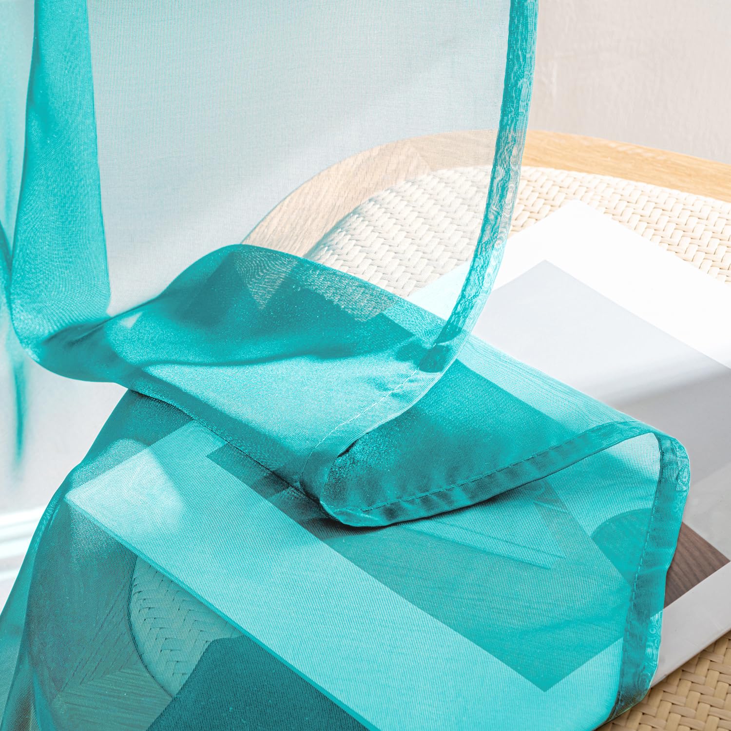 MIULEE Turquoise Sheer Curtains 96 Inches Long 4 Panels 42 x 96 Inches