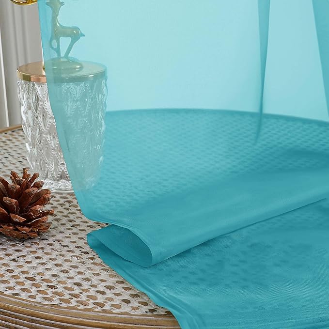 OWENIE Turquoise Sheer Curtain 90 Inches Long 2 Panels Set, Solid Filmy Drapes for Living Room Bedroom, Elegant Window Voile Sheer Curtain Panels Drapes, 2 Pcs, Each 59" Wx90 L Inch