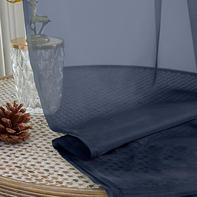 OWENIE Sheer Navy Blue Curtains 108 Inches Long for Living Room Bedroom 2 Panels Set, Lightweight Airy Navy Blue Sheer Curtain, Filmy Voile Rod Pocket, 2 PCS, Each 59" W x 108" L