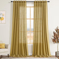 Nanspring Gold Linen Curtains 102 Inches Long Rod Pocket Back Tab Drapes 2 Panels Set for Living Room Bedroom Light Filtering Semi Sheer Gold Curtain 102 Length for Patio Door 52x102