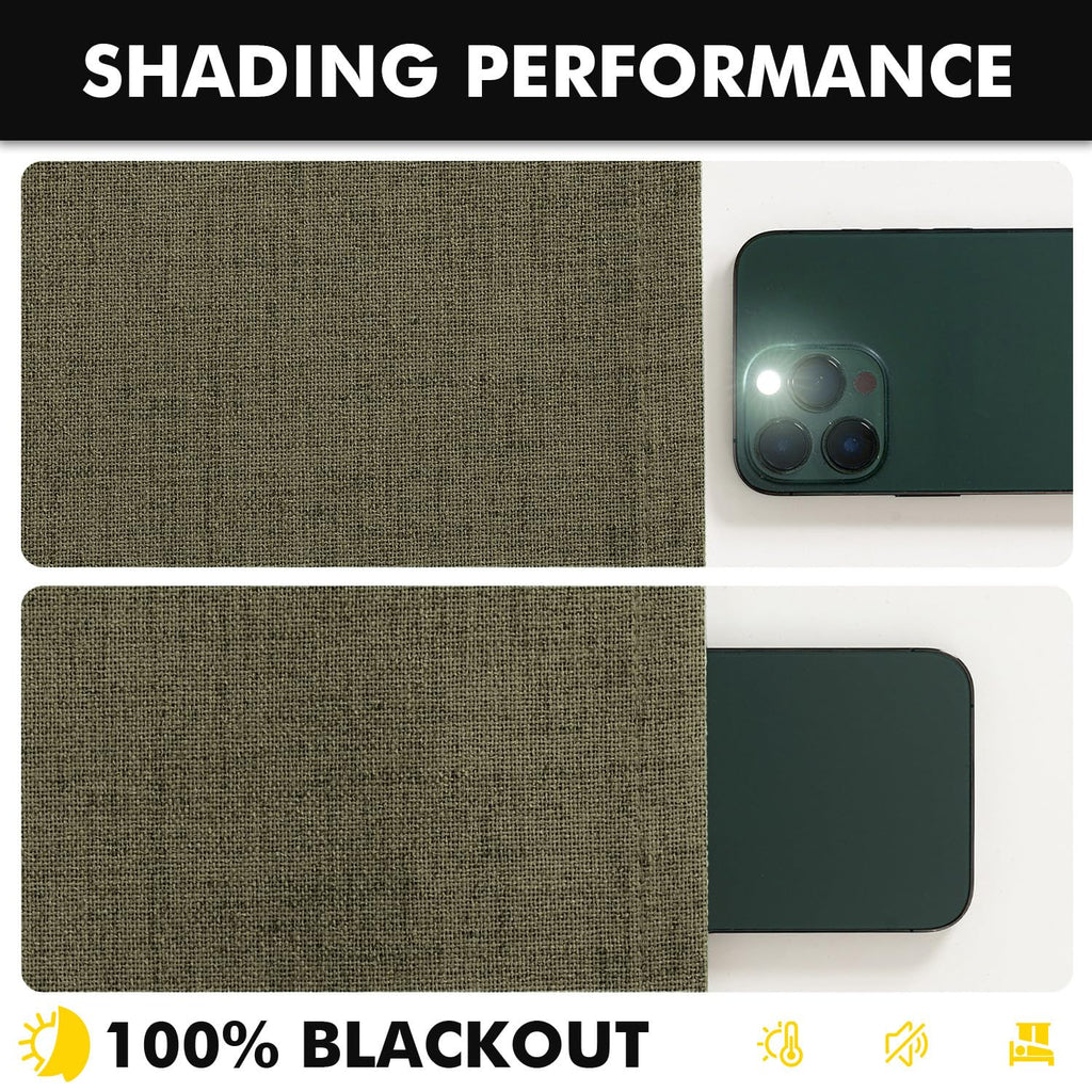 MIULEE 100% Blackout Linen Curtains 42 x 63 Inch Light Olive Green 2 Panels