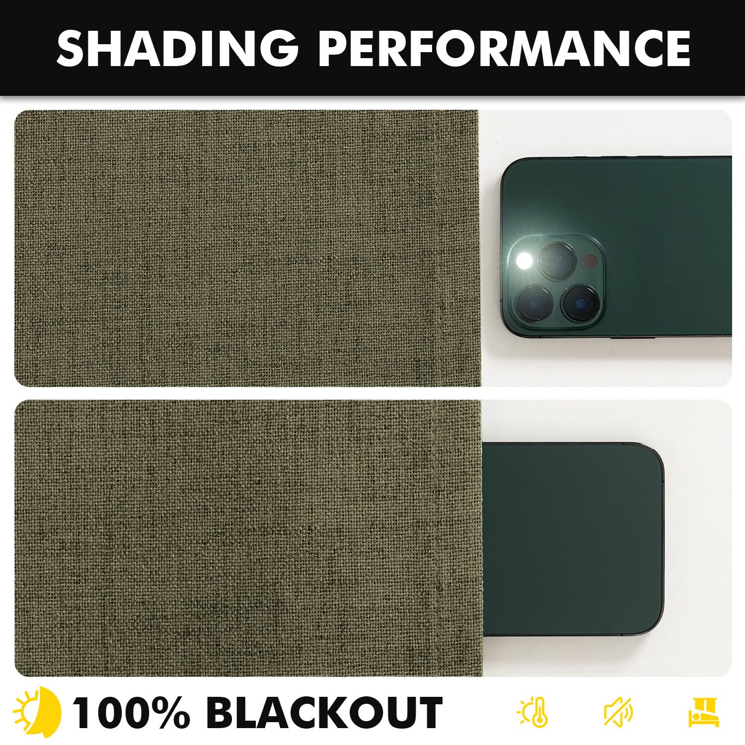 MIULEE 100% Blackout Linen Curtains 42 x 63 Inch Light Olive Green 2 Panels