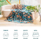 MSGKV Boho Throw Blanket for Couch 50"x60" Cotton Birds Floral Blanket Sofa Chair Blankets Muslin Spring Breathable All Seasons Lightweight Farmhouse Blankets Home Decor