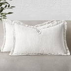 MIULEE Decorative Lumbar Throw Pillow Covers Neutral Linen Fringe Throw Pillows Set of 2 White Boho Farmhouse Cushion Covers with Tassels for Couch Sofa Bed Living Room Spring Decor 12x20 Inch