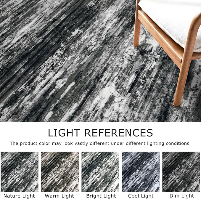 KOZYFLY Modern Abstract Hallway Runner, 2x10 Washable Rug Runner Non-Slip Soft Striped Kitchen Runner Rug, Black Grey Print Carpet for Entryway Bathroom Laundry Room Foyer