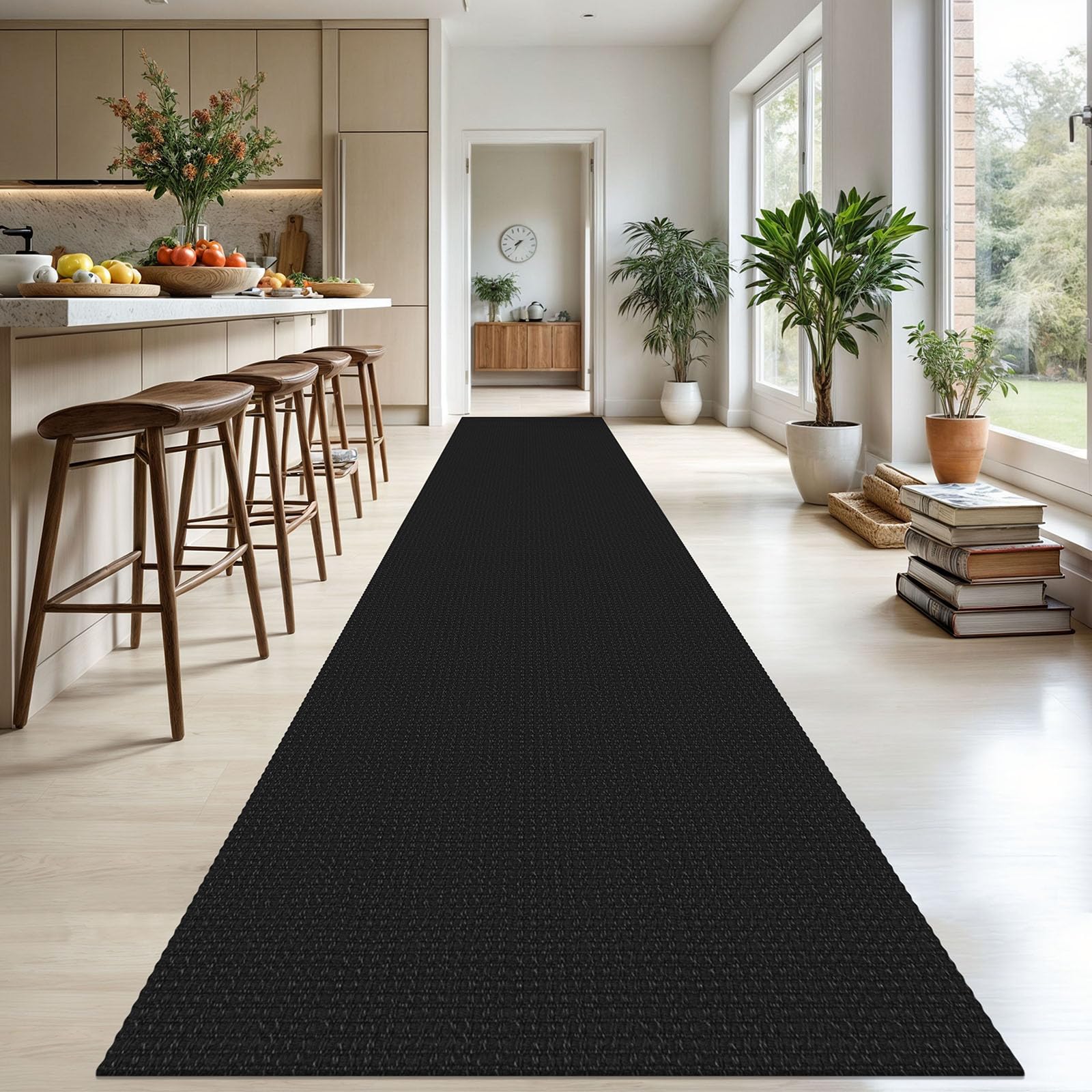 KOZYFLY Extra Long Runners for Hallways 3x20 ft Washable Kitchen Runner Non Slip Rubber Backed Hallway Rug Cotton Entryway Runner Rug Floor Carpet for Indoor Hall, Kitchen, Stair, Black/Dark Grey