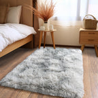 Fluffy Small Rug for Bedroom 2x3 Feet, Shag Soft Area Rug, Tie Dye Grey
