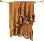 lifein Throw Blanket for Couch, Soft Boho Decor Bed Throw,Cozy Brown Knitted Chenille Small Farmhouse Lightweight Throw (Golden Brown,60 * 80")