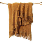lifein Throw Blanket for Couch, Soft Boho Decor Bed Throw,Cozy Brown Knitted Chenille Small Knit Farmhouse Lightweight Throw (Golden Brown,50 * 60")