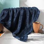 Exclusivo Mezcla Plush Fuzzy Fleece Bed Blanket Queen Size, Super Soft, Fluffy and Warm Blankets for Couch, Bed, All Season (Navy Blue, 90x90 inches)