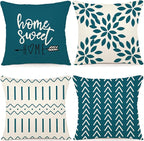 YCOLL Pillow Covers 18x18 Set of 4, Modern Sofa Throw Pillow Cover, Decorative Outdoor Linen Fabric Pillow Case for Couch Bed Car,Teal