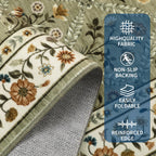 GarveeHome Large Entryway Rug 3x5 Floral Washable Area Rugs Vintage Soft Non-Slip Small Floor Carpet Doormat Stain Resistant Low-Pile Ultra-Thin Entry Mat for Bedside Kitchen Green