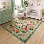 Rugcomf Bedroom Rug 3x5 Rug Washable Area Rug Non Slip Low Pile Boho Floral Small Carpet for Bedroom, Bedside, Kitchen, Entryway, Kids Room, Office, College Dorm Essentials for Girls(Green)