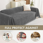 MYSKY HOME Boho Couch Cover Charcoal Gray Sofa Covers with Tassel Farmhouse Sofa Slipcover Simple Couch Protector for Dogs Chenille Sectional Couch Covers L Shaped Couch Cushion Covers, 91"x 134"