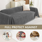 MYSKY HOME Boho Couch Cover Charcoal Gray Sofa Covers with Tassel Farmhouse Sofa Slipcover Simple Couch Protector for Dogs Chenille Sectional Couch Covers L Shaped Couch Cushion Covers, 91"x 134"