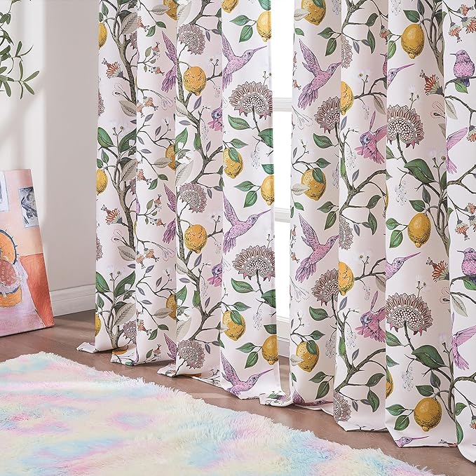 Topfinel Extra Long 108 Inches Curtains for Large Window Funky Baby Pink Tall Light Blocking Floral Hummingbird Fancy Coquette Preppy Curtains Grommet Microfiber High Ceiling Curtains 2 Panels 9FT
