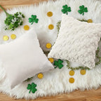 decorUhome St. Patrick’s Day Shamrock Pillow Covers 16x16 Inch Set of 2, Soft Plush Faux Wool Cream White Throw Pillow Covers, Farmhouse Spring Holiday Decor for Sofa Living Room