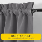 NICETOWN Short Curtains with Attached Valance for Small Window, Thermal Insulated Rod Pocket Room Darkening Curtains for Living Room, 52" Wide x 45" Long, 2 Panels, Grey
