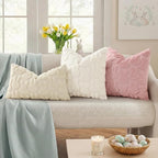 decorUhome Cream White Faux Fur Bunny Throw Pillow Covers 16x16 Set of 2