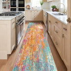 Washable Area Rugs 2'x10' Non-Slip Modern Abstract Soft for Living Room Entryway Bedroom Nursery, Print Pattern, Orange Blue Pink Yellow Colorful