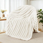 Exclusivo Mezcla Striped Fleece Throw Blanket for Couch, Sofa, Bed, 50"x60"