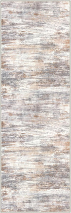 KOZYFLY 2x6 Washable Runner Rug for Hallways & High-Traffic Areas - Non-Slip Kitchen & Entryway Runner, Multi Grey/Orange Abstract Modern Low-Pile Carpet, Perfect for Bathroom