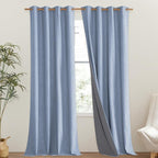 NICETOWN Stone Blue Vintage Linen 100% Blackout Curtains for Living Room, Thermal Insulated Curtains 120" Long, Noise Reducing Window Treatment Drapes for Hall Room, 52" Wide Per Panel, Set of 2