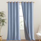 NICETOWN Stone Blue Vintage Linen 100% Blackout Curtains for Living Room, Thermal Insulated Curtains 102" Long, Noise Reducing Window Treatment Drapes for Hall Room, 52" Wide Per Panel, Set of 2
